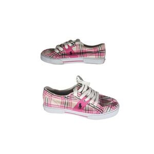 Polo Ralph Lauren Kids Plaid Canvas Sneakers Pink White Size 4 Youth‎